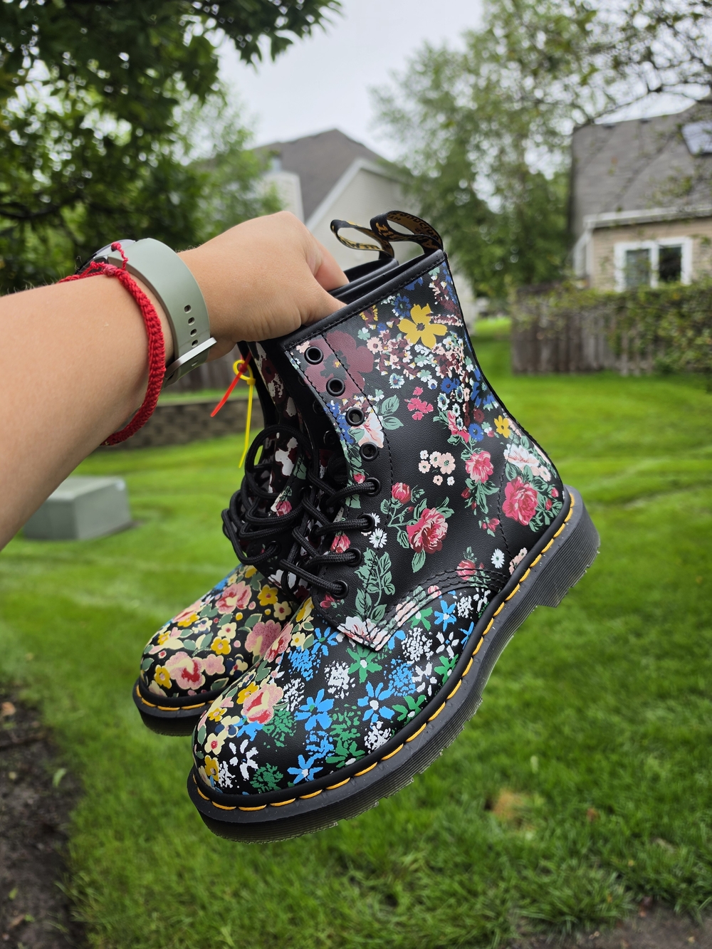 Dr. Martens 1460 Pascal Floral Mash Up Leather Lace Up Boots Sz 8